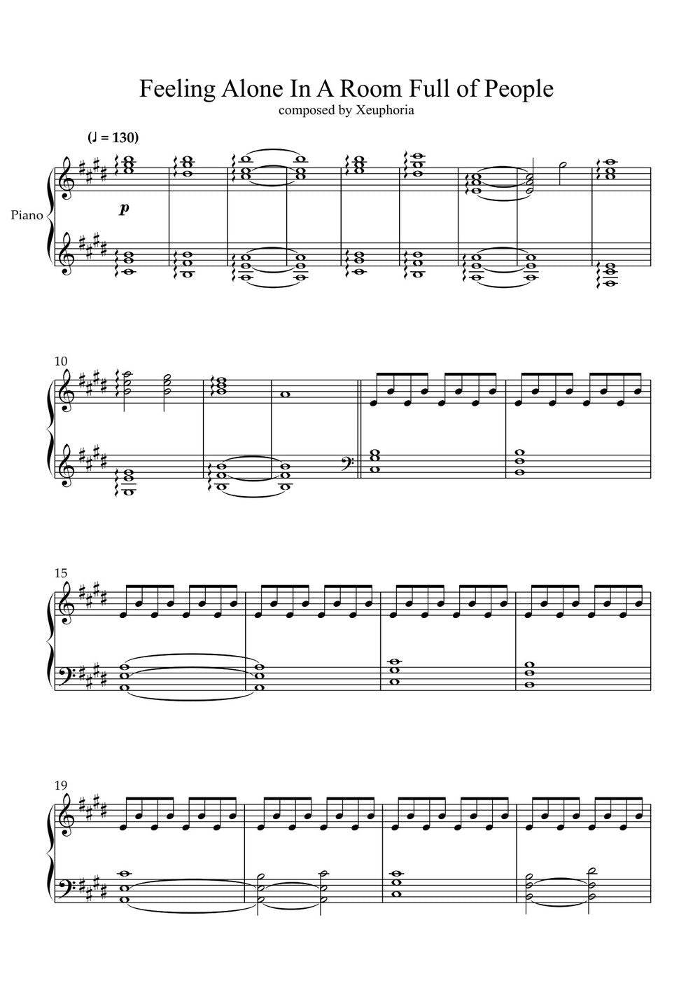 feeling alone in a room full of people, the first page of the piano book